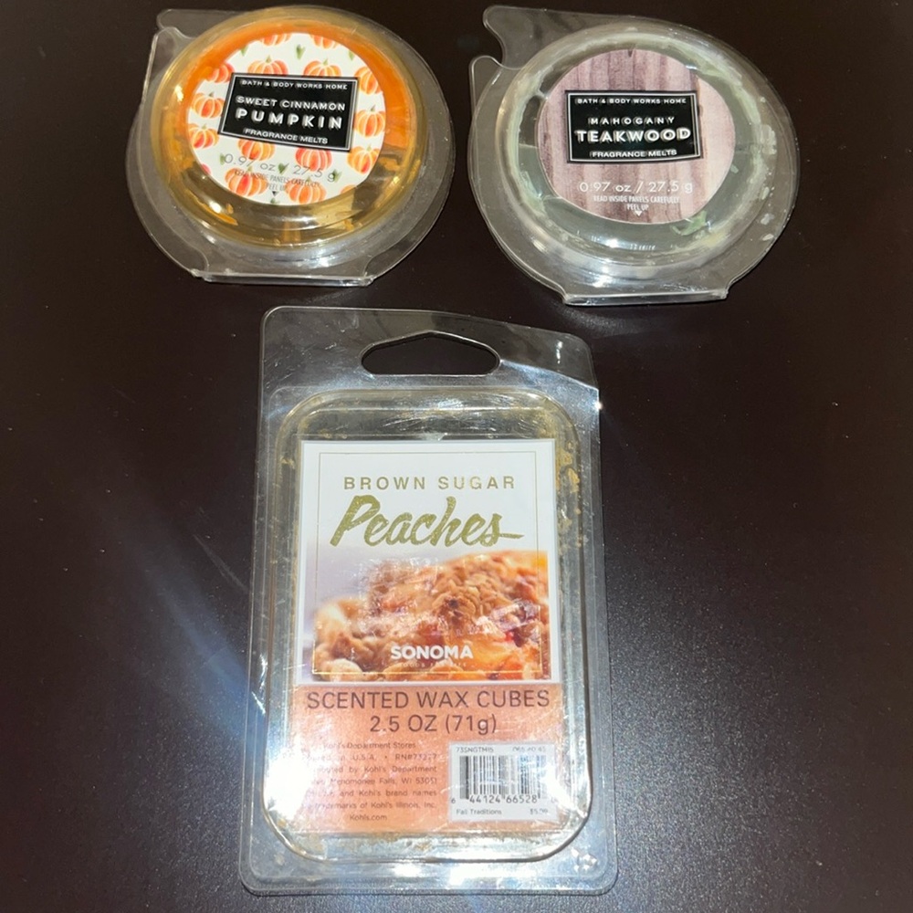 Brown sugar peaches teakwood pumpkin bath & body works Sonoma scented wax melts